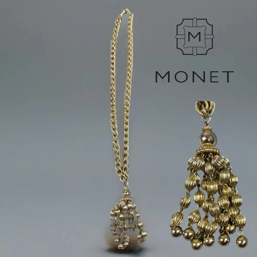 Monet Chain Necklace Gold Tone Tassel &‎ Bead 25